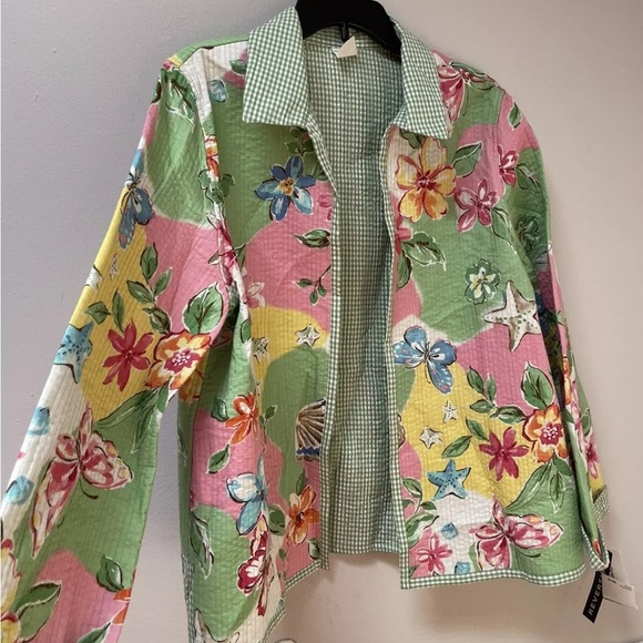 Alfred Dunner Women’s Jacket Blazer 16 Reversible Open Quilted Floral Checked - Picture 2 of 7